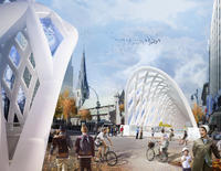 Modélisations par Kanva architecture inc. - concept design pour le chantier de la rue Sainte-Catherine Ouest